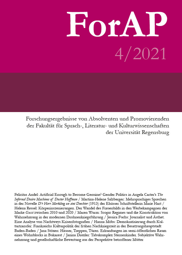 					Ansehen Bd. 4 Nr. 4 (2021): ForAP: Forschungsergebnisse von Absolventen und Promovierenden der Fakultät für Sprach-, Literatur- und Kulturwissenschaften
				